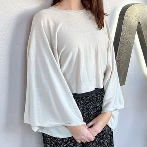 BCBGMaxAzria Merino Wool Cropped Sweater with Wide Sleeves, Beige